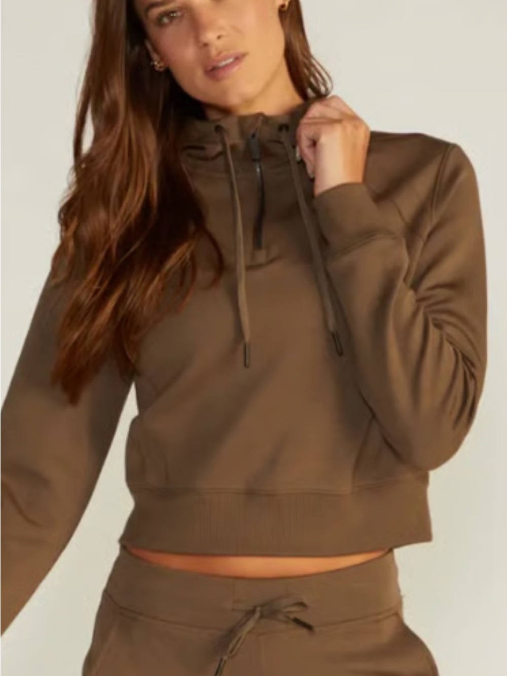 BYLT Women’s Opal Fleece Quater Zip Hoodie in Dark Taupe - Picture 1 of 7